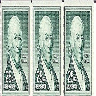 1954 US Postage Stamp 25 Cent Paul Revere Coil Of 3 MNH Scott #1059A