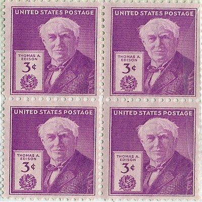 1946 US Postage Stamp 3 Cent Edison Block Of 4 MNH Scott #945