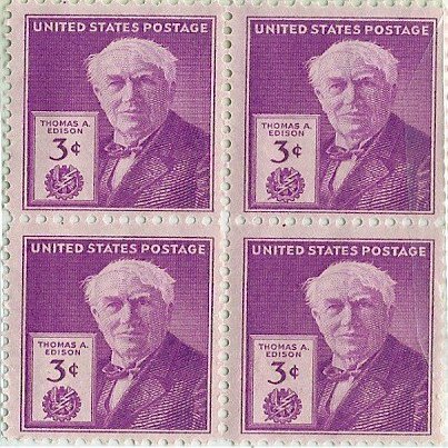 1946 US Postage Stamp 3 Cent Edison Block Of 4 MNH Scott #945