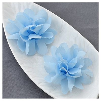 12 Light Baby Blue Chiffon Flower Soft Chiffon Fabric Silk Rose Flower Bridal Wedding Garter Baby Hair Comb Headband SF123