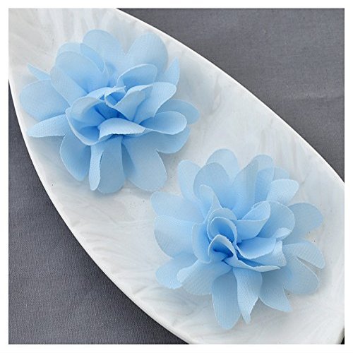 12 Light Baby Blue Chiffon Flower Soft Chiffon Fabric Silk Rose Flower Bridal Wedding Garter Baby Hair Comb Headband SF123
