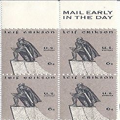 1968 Leif Erikson 6 Cent US Postage Stamp Mail Early Block Of 4 MNH Scott #1359