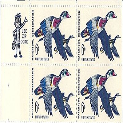 1968 Water Fowl Conservation 6 Cent US Postage Stamp (Zip Code) Block Of 4 MNH Scott #1362