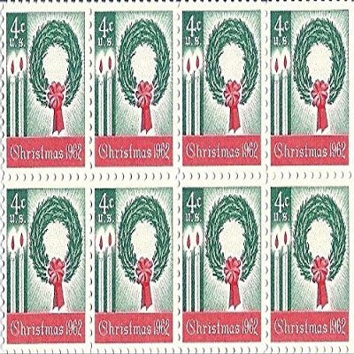 1962 Christmas Wreath 4 Cent US Postage Stamp Block Of 8 MNH Scott #1205