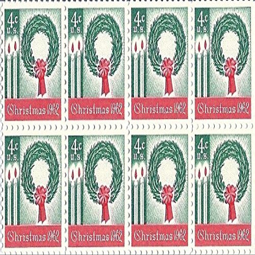1962 Christmas Wreath 4 Cent US Postage Stamp Block Of 8 MNH Scott #1205