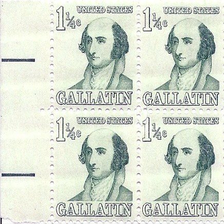 1965 Gallatin 1 1/4 Cent US Postage Stamp Block Of 4 MNH Scott #1279