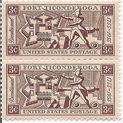 1956 Fort Ticonderoga 3 Cent US Postage Stamp Pair MNH Scott #1071