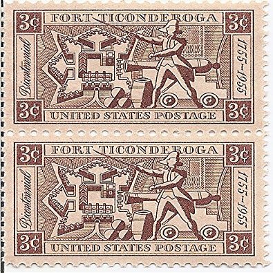 1956 Fort Ticonderoga 3 Cent US Postage Stamp Pair MNH Scott #1071