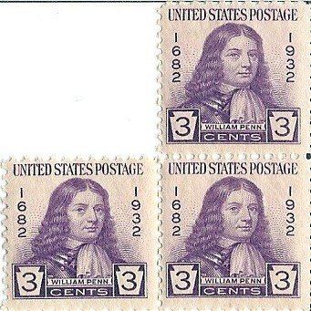 1932 William Penn 3 Cent US Postage Stamp Set Of 3 MNH Scott #724