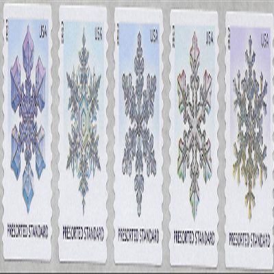 2013 Presorted Snowflakes Strip Of 5 Standard Coil US Postage Stamp Set MNH Scott #4808-4812
