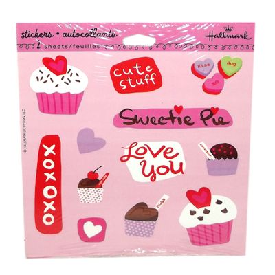 Valentine Cupcake Stickers, 2 Sheets