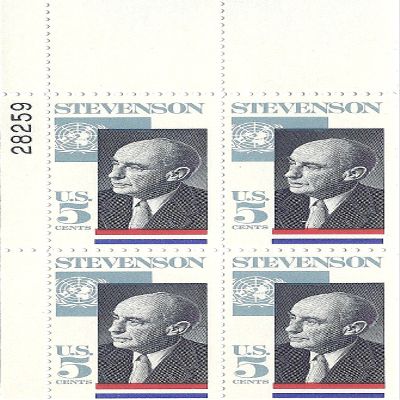 1965 Stevenson US Postage Stamp 5 Cent Plate Block MNH Scott #1275