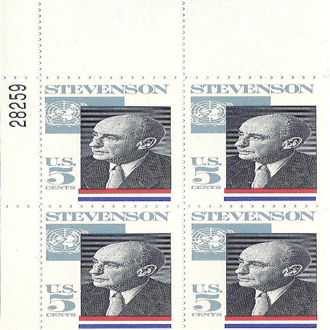 1965 Stevenson US Postage Stamp 5 Cent Plate Block MNH Scott #1275