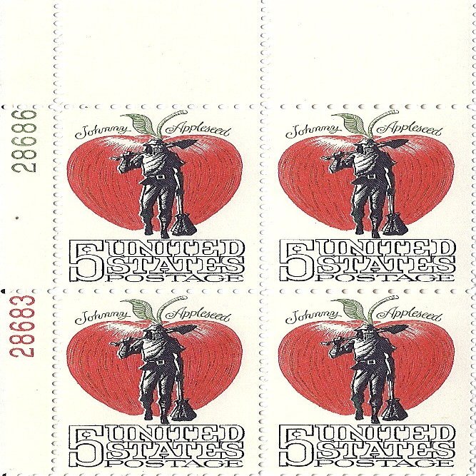1966 Johnny Appleseed 5 Cent US Postage Stamp Plate Block MNH Scott #1317