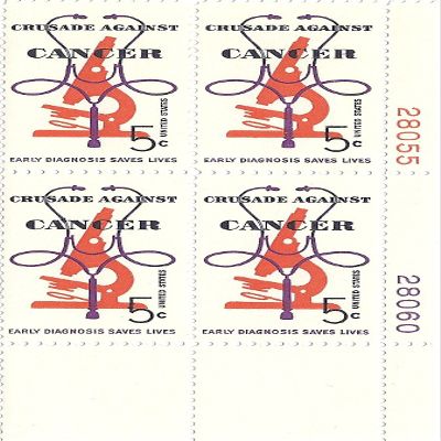 1965 Cancer Crusade US Postage Stamp 5 Cent Plate Block MNH Scott #1263