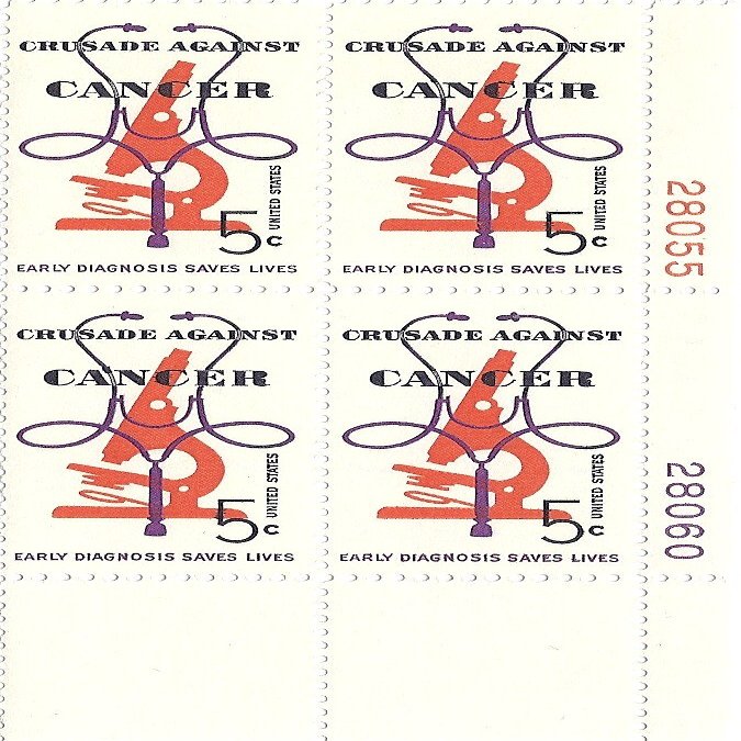 1965 Cancer Crusade US Postage Stamp 5 Cent Plate Block MNH Scott #1263