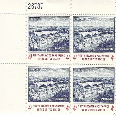 1960 First Automated Post Office 4 Cent US Postage Stamp Plate Block MNH Scott #1164