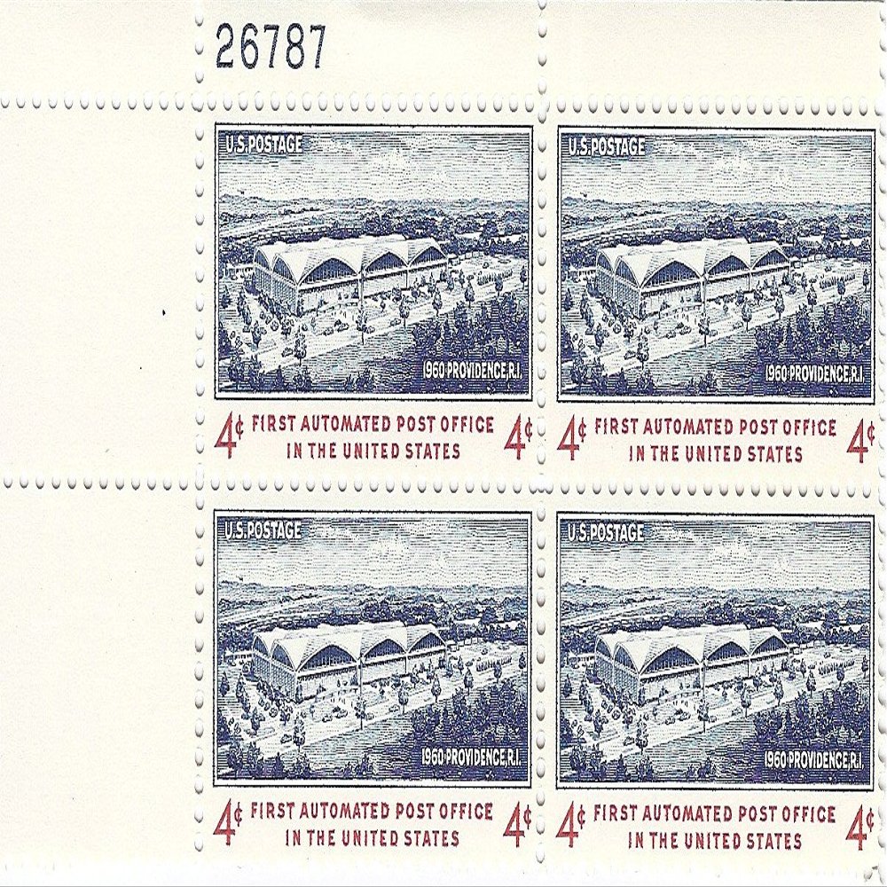 1960 First Automated Post Office 4 Cent US Postage Stamp Plate Block MNH Scott #1164