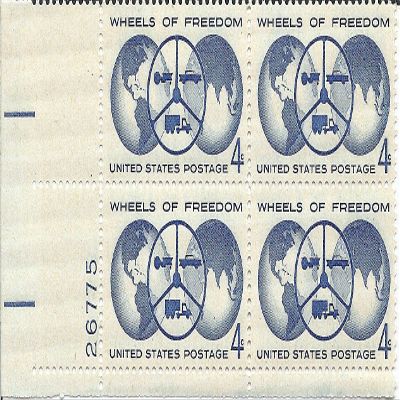 1960 Wheels Of Freedom 4 Cent US Postage Stamp Plate Block MNH Scott #1162