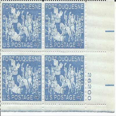 1958 Fort Duquesne 4 Cent US Postage Stamp Plate Block MNH Scott #1123