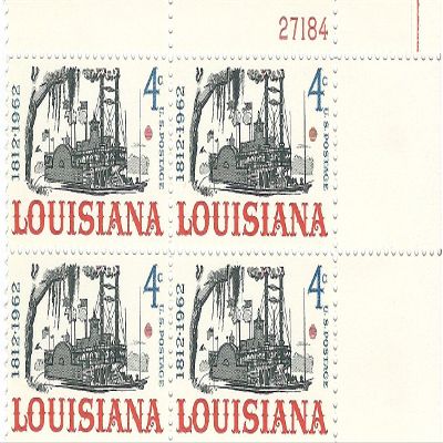 1962 Louisiana 4 Cent US Postage Stamp Plate Block MNH Scott #1197