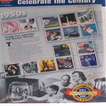 1950s Celebrate The Century Sheet of Fifteen 33 Cent Stamps Scott 3187