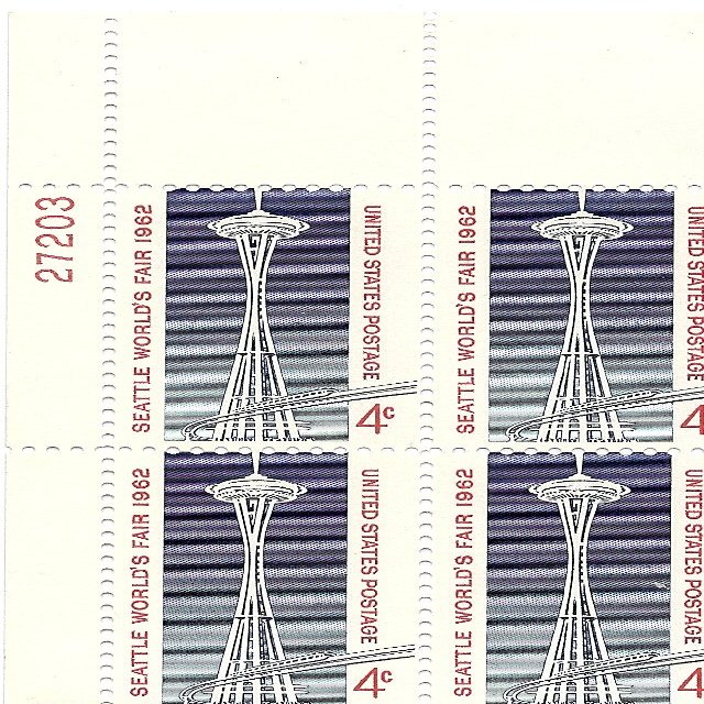 1962 Seattle World's Fair 4 Cent US Postage Stamp Plate Block MNH Scott #1196