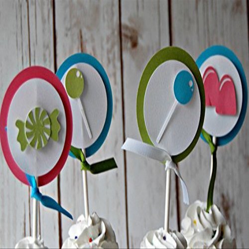 Candy Party Themed Cupcake Toppers (Set of 12)