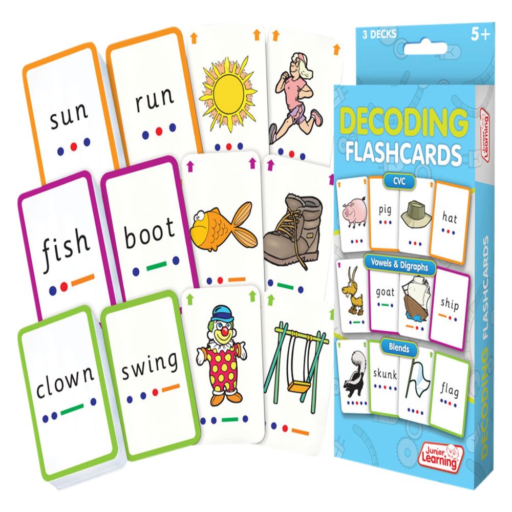 Junior Learning Decoding Flashcards, 162 Cards, Ages 5+, Language & Decoding, K-1