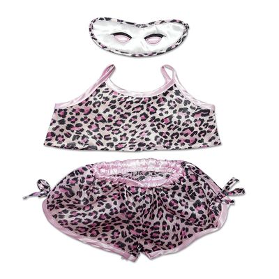 Girl's Pink Leopard Shorts and Sleepmask Outfit Fits Most 14" - 18" Build-a-Bear and Make Your Own