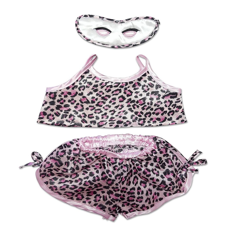 Girl's Pink Leopard Shorts and Sleepmask Outfit Fits Most 14" - 18" Build-a-Bear and Make Your Own