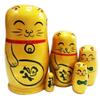 Winterworm Set of 5 Maneki Neko Lucky Cat Golden Wooden Traditional Russian Nesting Dolls Japanese Chinese Character Fu Handmade Christmas Birthday Gift for Kids Boys Girls Home Decoration view 1