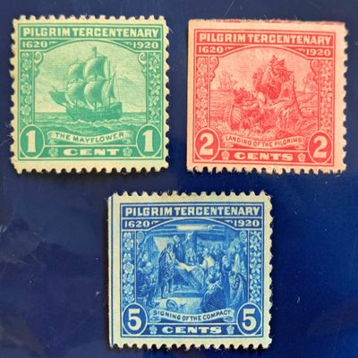 US Stamp 1920 Pilgrim Tercentenary 3 Stamp Set #548-50 MLH