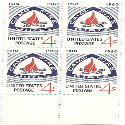 1960 Camp Fire Girls US Postage Stamp Block Of 4 MNH 4 Cent Scott #1167