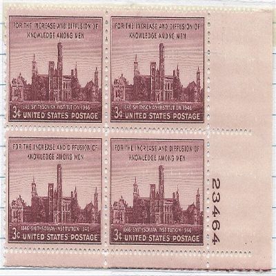 1946 Smithsonian US Postage Stamp Plate Block 3 Cent MNH Scott #943