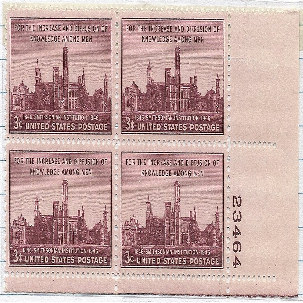 1946 Smithsonian US Postage Stamp Plate Block 3 Cent MNH Scott #943