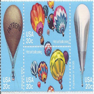 1983 Hot Air Ballooning 20 Cent Block Of 4 US Postage Stamps MNH Scott #2032s
