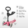 Mini 3in1 Deluxe 3-Stage Ride-on Micro Scooter Toddler Toys for Ages 12 Months to 5 Years - Pink view 3