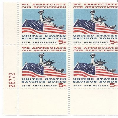 1966 Savings Bonds 5 Cent US Postage Stamp Plate Block MNH Scott #1320