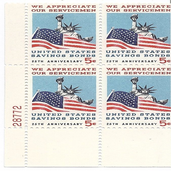 1966 Savings Bonds 5 Cent US Postage Stamp Plate Block MNH Scott #1320