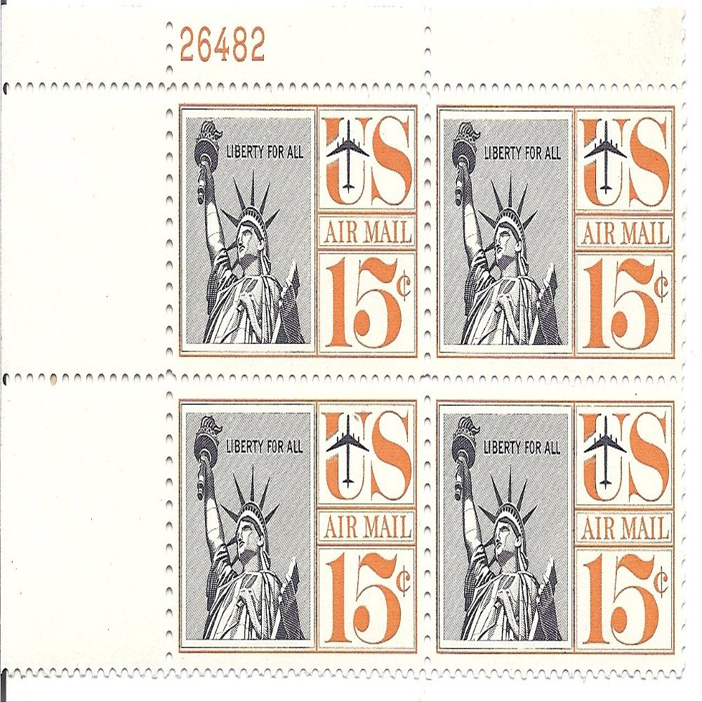 1953 Air Mail 15 Cent US Postage Stamp Plate Block MNH Scott #C58