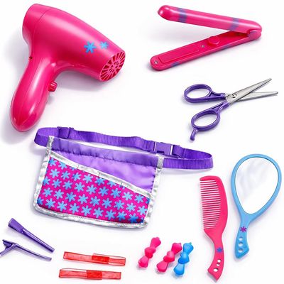 Beauty Hair Stylist Set - Boutique Beauty Salon Fashion Pretend Play Set for Girls with Toy Blow Dryer, Curler, Scissors, Comb, Mirror & Other Styling Tools