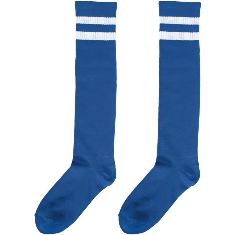 Blue Striped Knee Socks - Versatile One Size Fit - Ultimate Comfort & Style Socks Ideal For Athletics, Everyday Wear & Festive Parties - 1 Pair