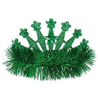 Amscan Stars Gem and Tinsel Fringed Crown Tiara, 5" x 4", Green