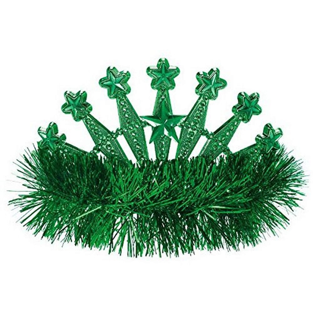 Amscan Stars Gem and Tinsel Fringed Crown Tiara, 5" x 4", Green