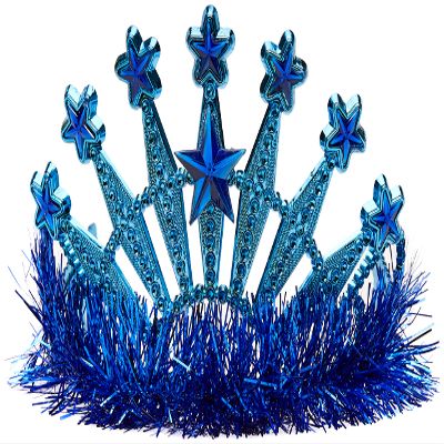 amscan Stars Gem and Tinsel Fringed Crown Tiara, 5" x 4", Blue
