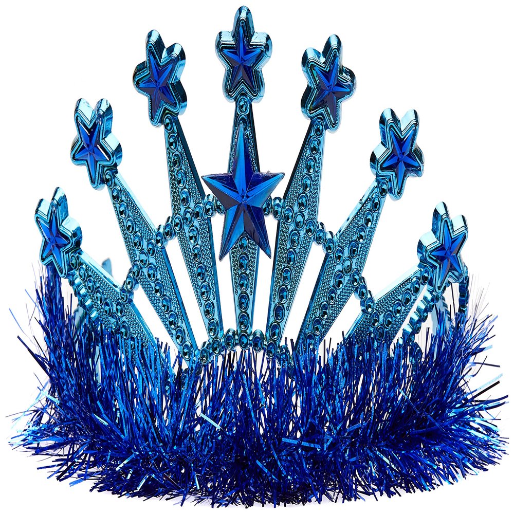 amscan Stars Gem and Tinsel Fringed Crown Tiara, 5" x 4", Blue