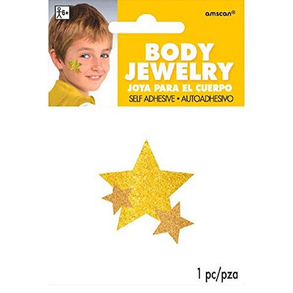 Amscan 395938.09 Glitter Spirit Assorted Sizes Stars Body Jewelry, Yellow