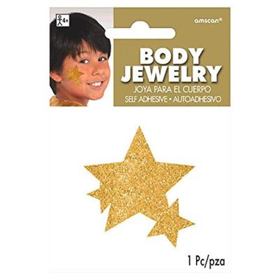 Amscan 395938.19 Glitter Spirit Assorted Sizes Stars Body Jewelry, Gold