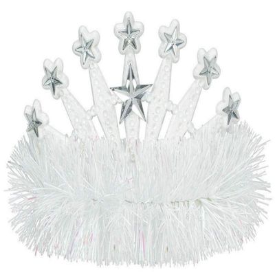 Amscan Stars Gem and Tinsel Fringed Crown Tiara, 4"x 5", White